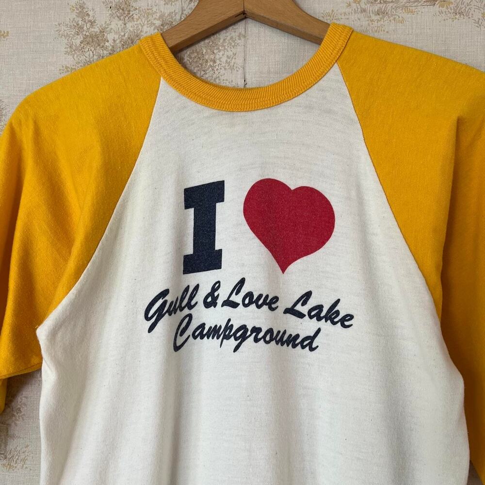 Vintage 80s Gull & Love Lake Campground Raglan | Collegiate Pacific | Size M